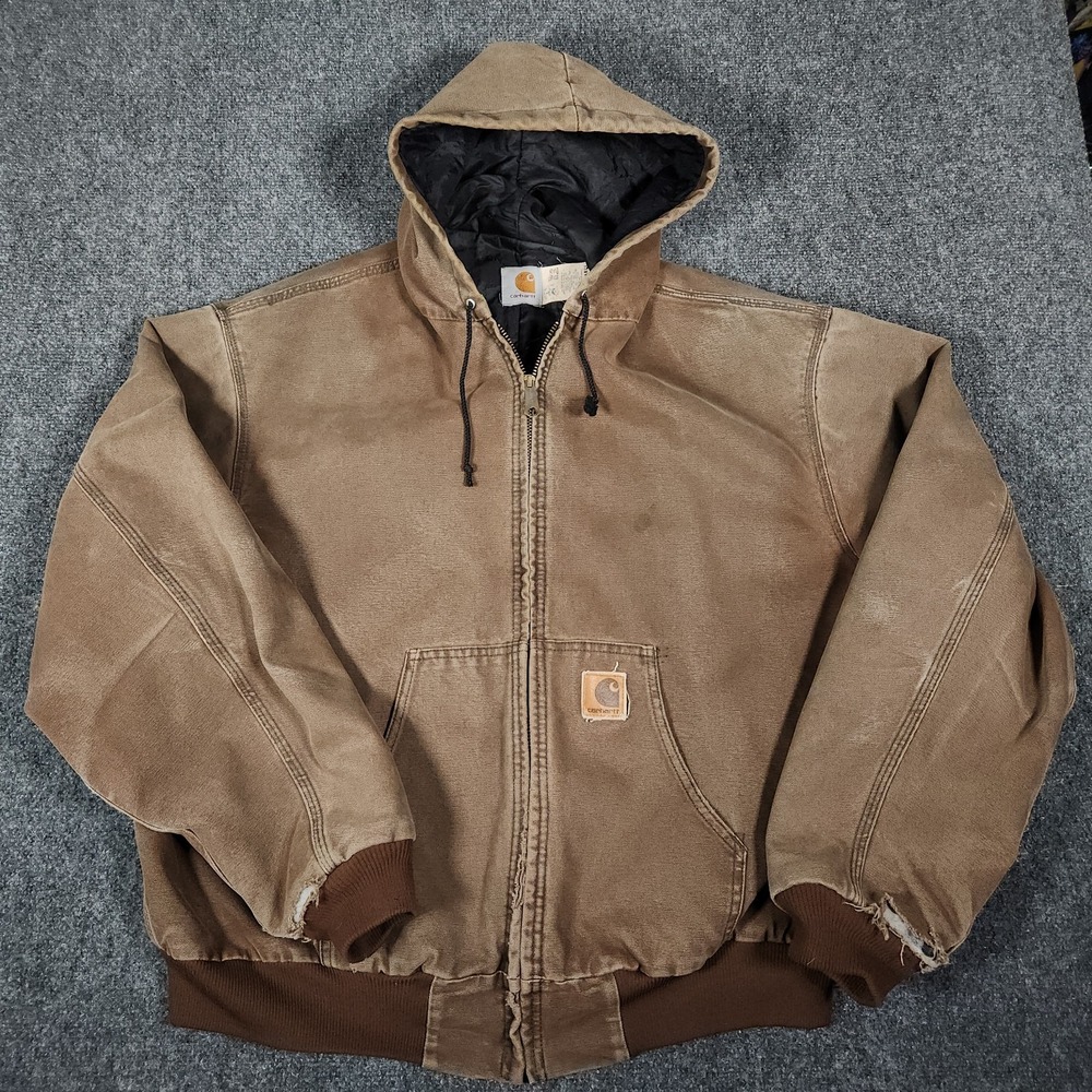 Vintage 90s Carhartt Jacket Mens 2XL Distressed Brown Hood Full Zip JQ282 Union